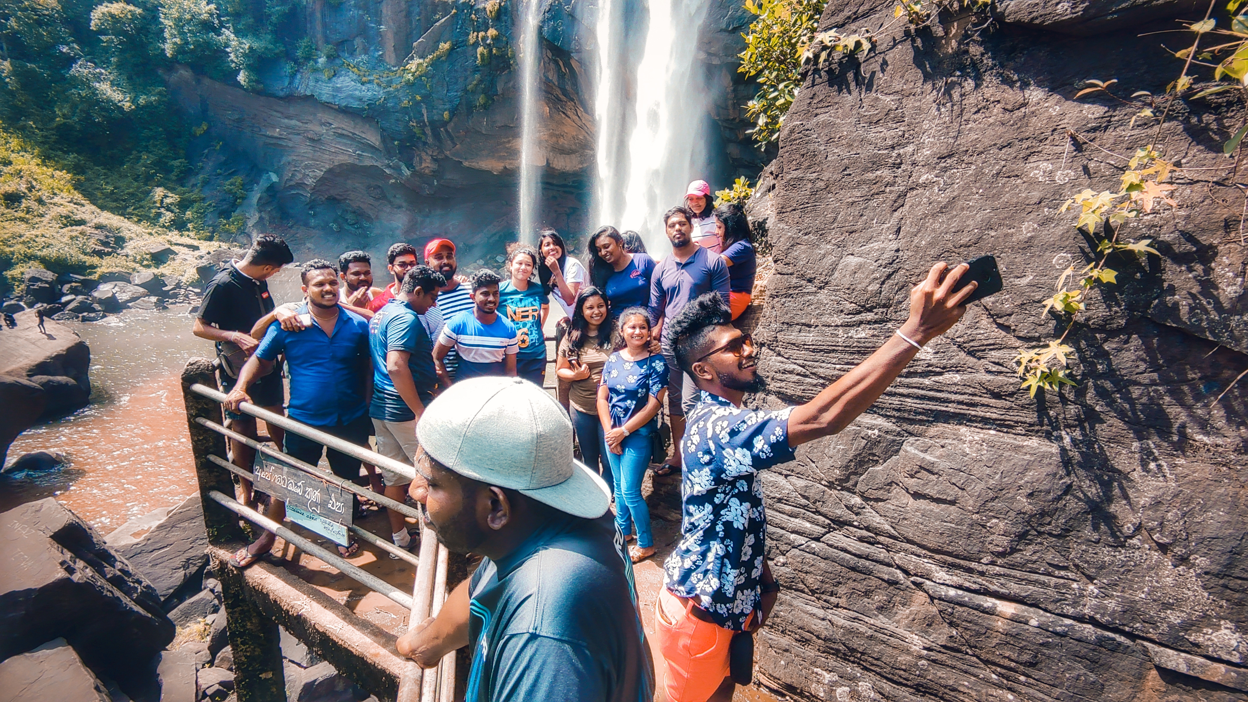 Friends Selfie with a beautiful waterfall sri lanka